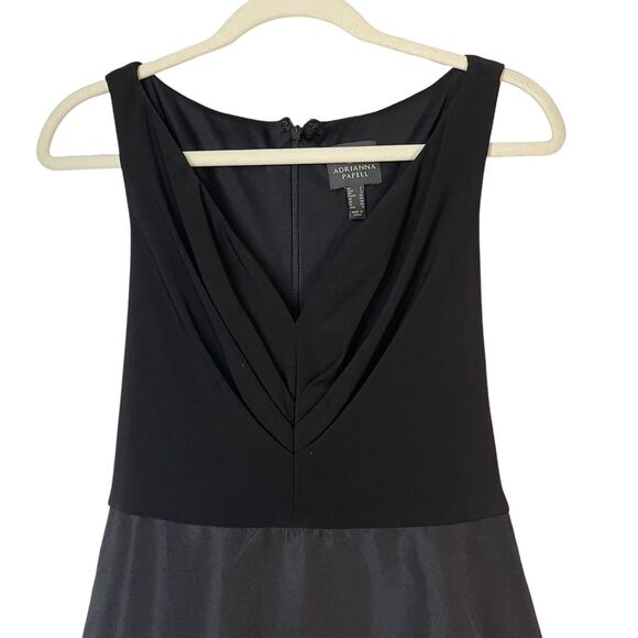 Adrianna Papell V-Neck Tie-Waist Black Gown Taffeta Jersey Dress Size 4 Prom - Picture 4 of 11